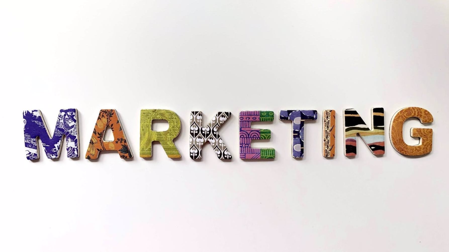 colorful block letters spelling out "marketing"